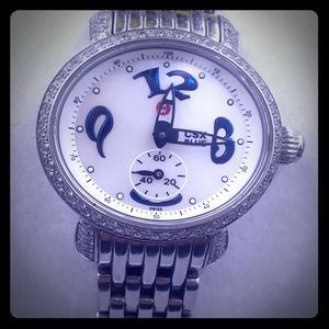 Diamond oval face Michele stainless watch
